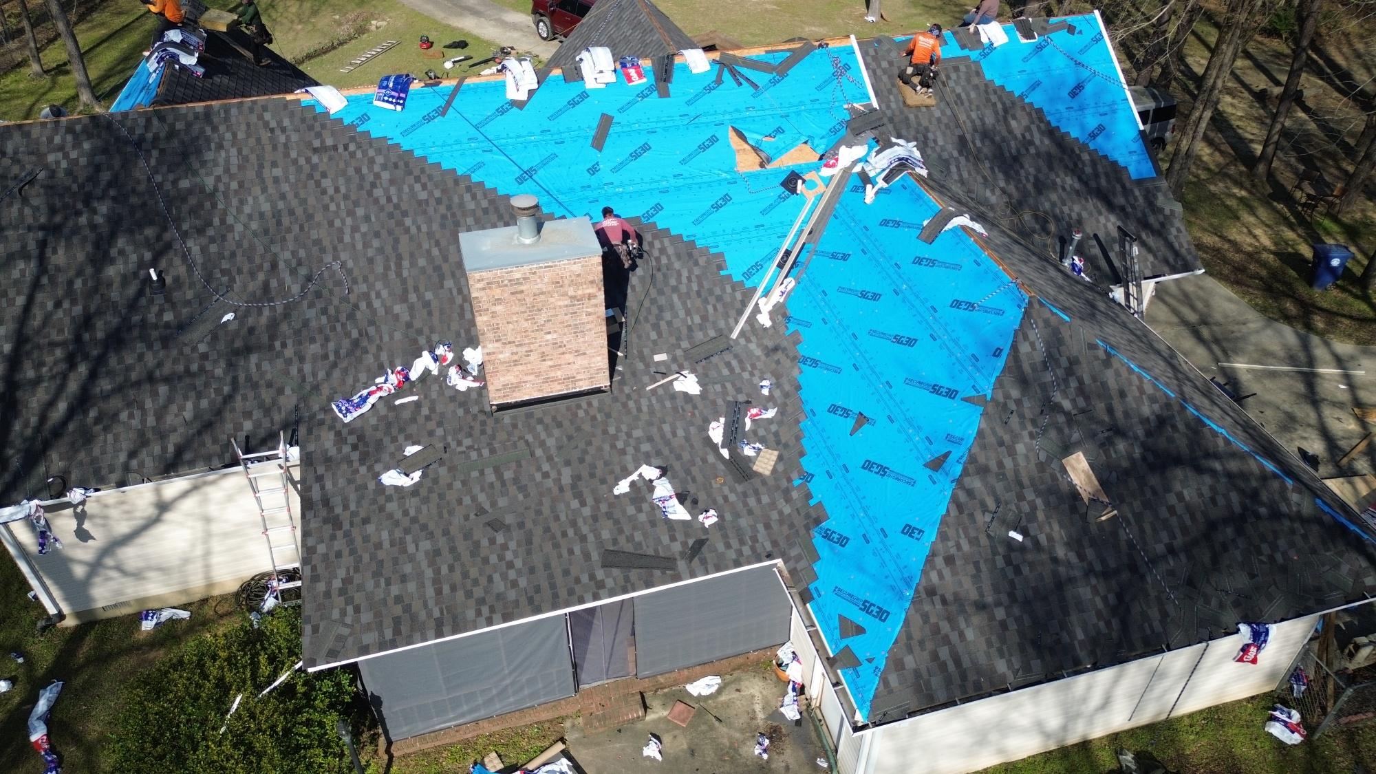 Shingle installation mid-progress