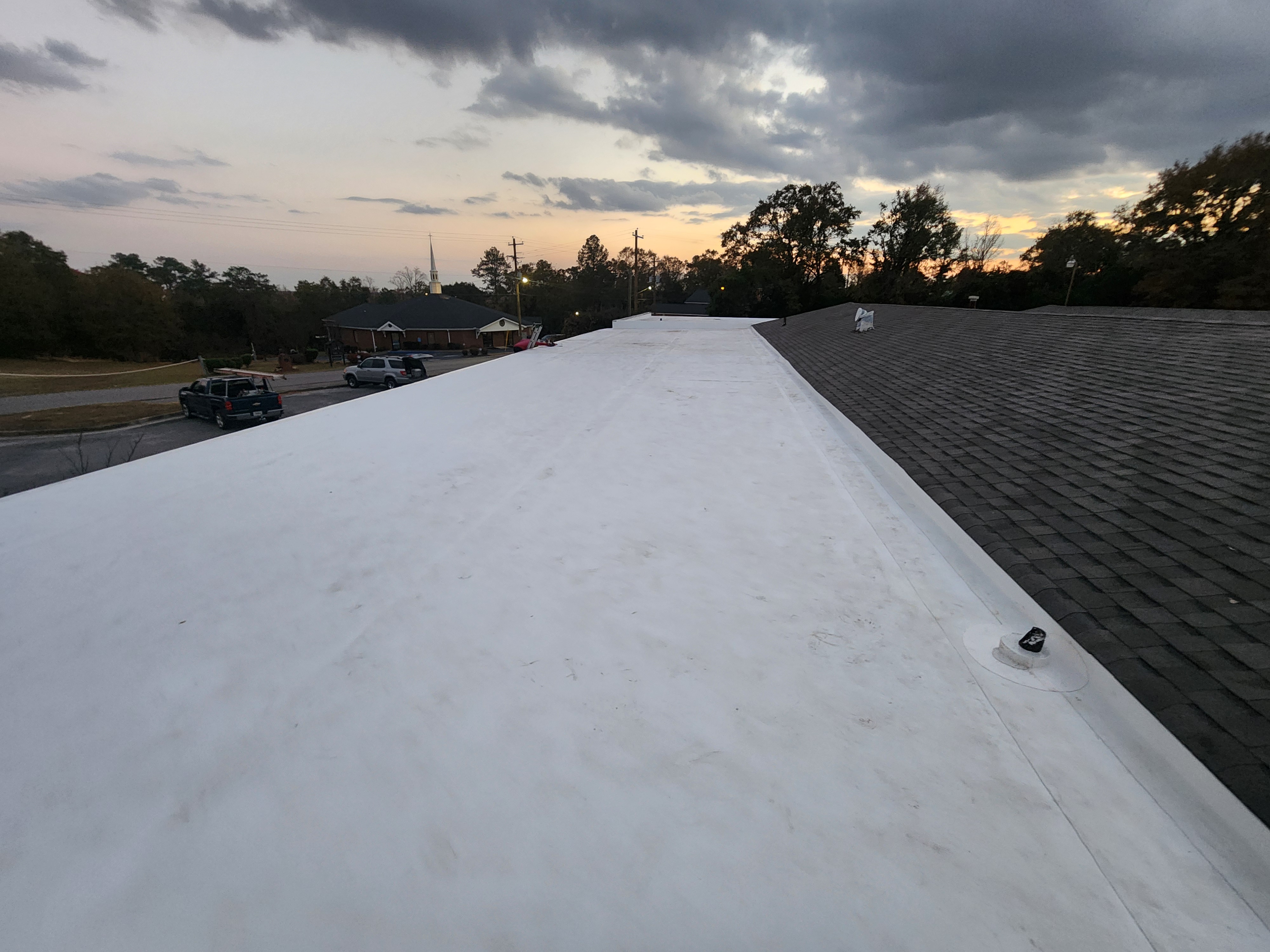 TPO flat roof at completion
